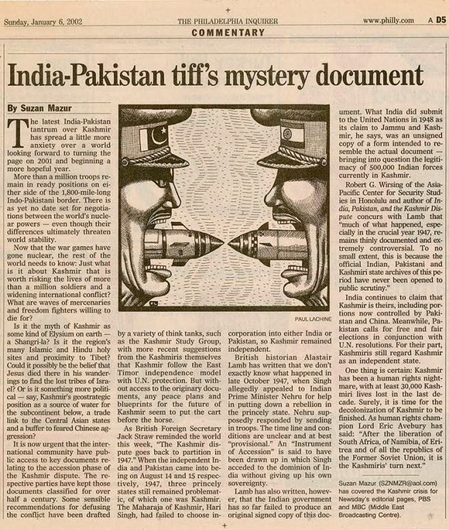 India-Pakistan Tiff Doc - Philadelphia Inquirer - 2002