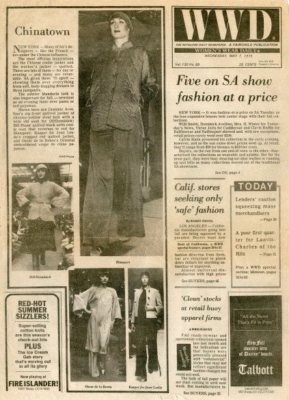 Suzan Mazur (top, center), Tasha Bauer (bottom, left), Billie Blair (bottom, right) - Bill Blass show, 1975 WWD, photo by Bill Cunningham